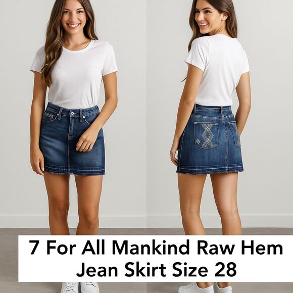 7 For All Mankind Raw Hem Jean Skirt - Size 28 - Picture 1 of 13